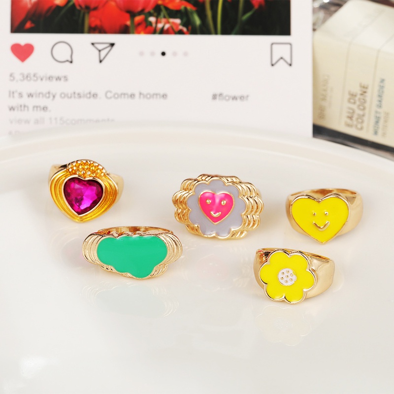 fashion heart flower metal geometric ring wholesale