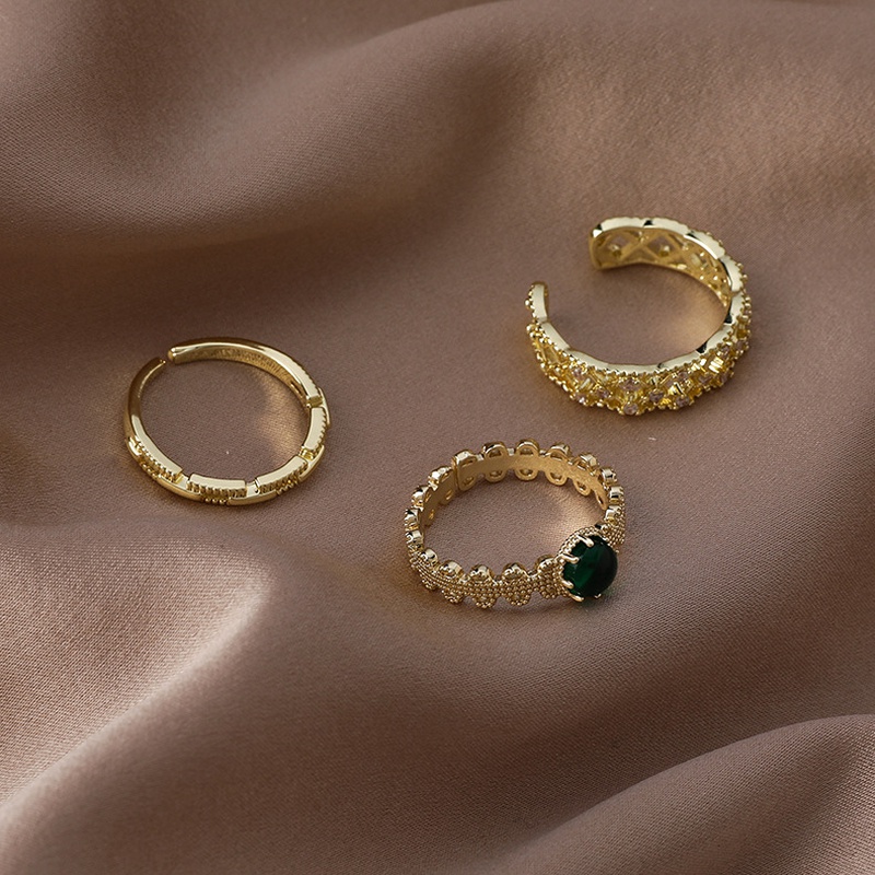 fashion emerald microinlaid zircon geometric copper ring