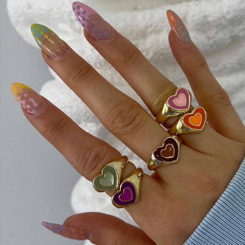 fashion double heart contrast color alloy dripping ring