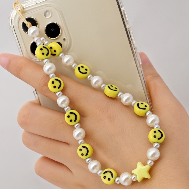 Korean fashion pearl pendant acrylic smiley mobile phone chain