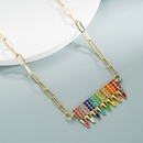 fashion colored crayons pendant alloy inlaid rhinestone necklacepicture9