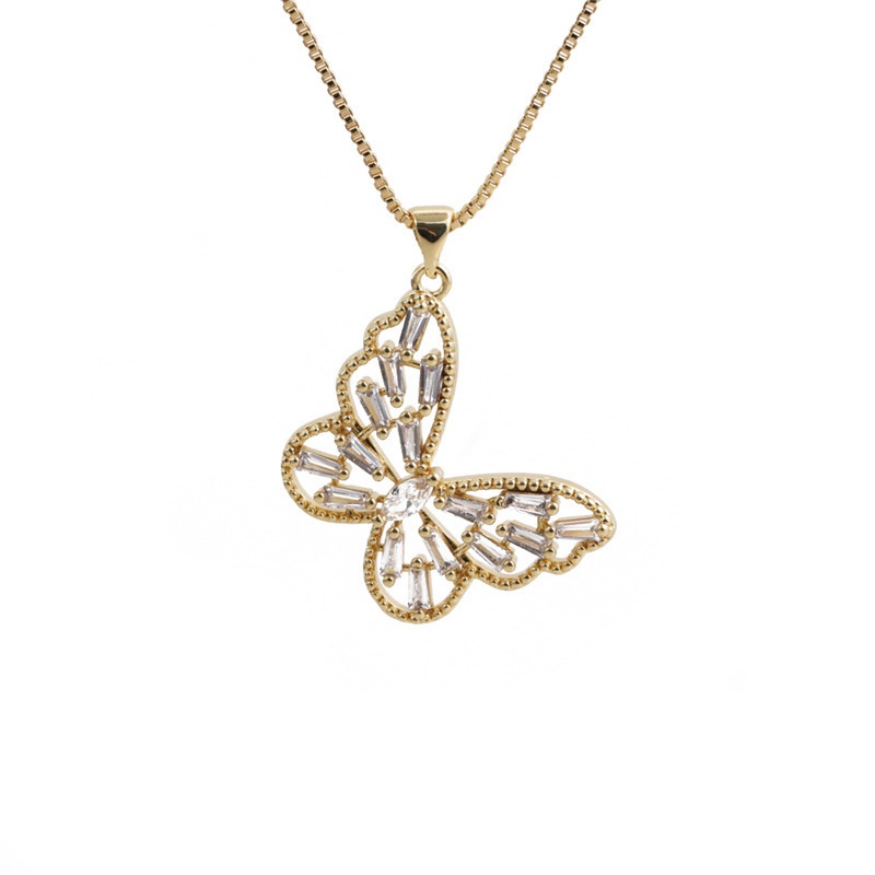 fashion golden butterfly copper inlaid zircon necklace