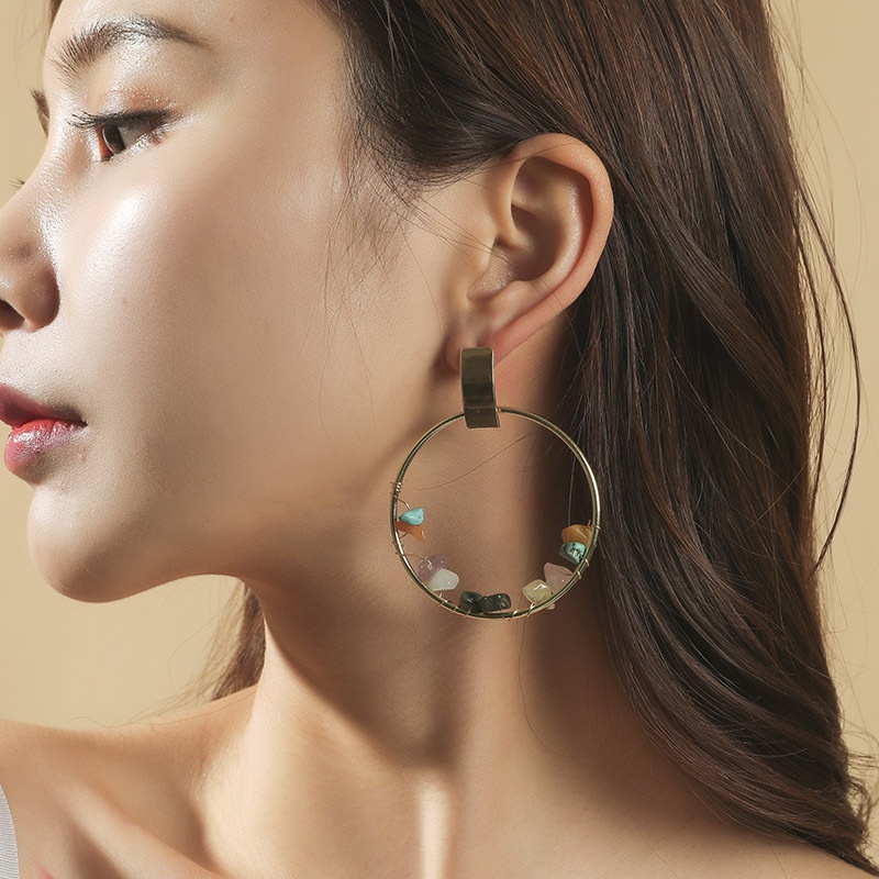 trend geometric woven natural stone earrings