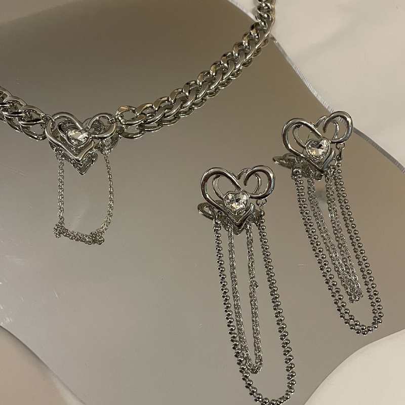 hiphop geometric thick chain heart necklace earrings set
