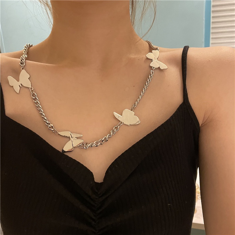 fashion geometric threedimensional butterfly titanium steel necklace