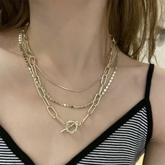 fashion multi-layer square thick chain OT buckle necklace