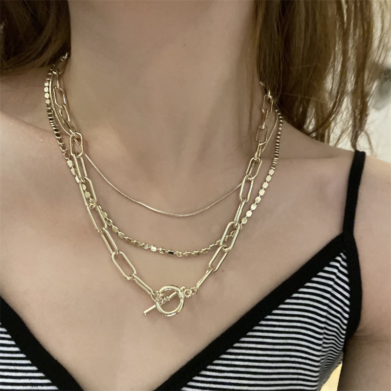 fashion multilayer square thick chain OT buckle necklace