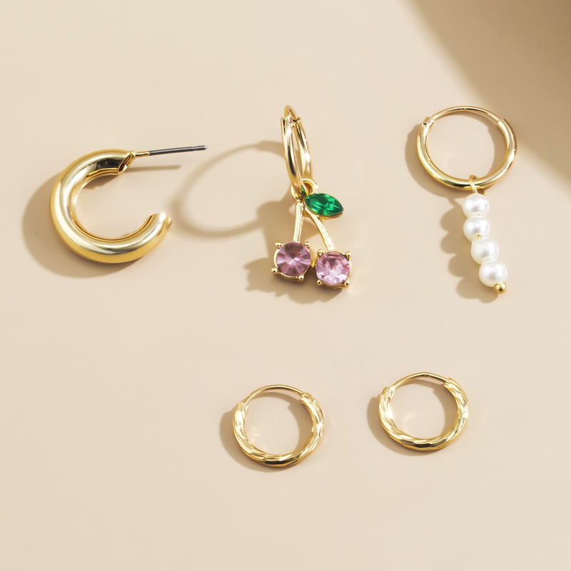 retro simple imitation pearl diamond stud earrings set