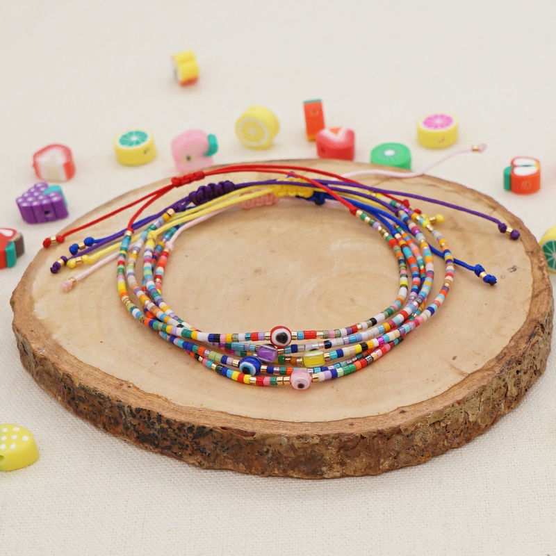 ethnic style lucky eye rice bead woven colorful beaded small bracelet