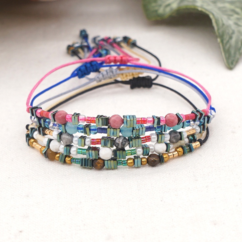 ethnic style rice beads handmade semiprecious stones beaded bracelet
