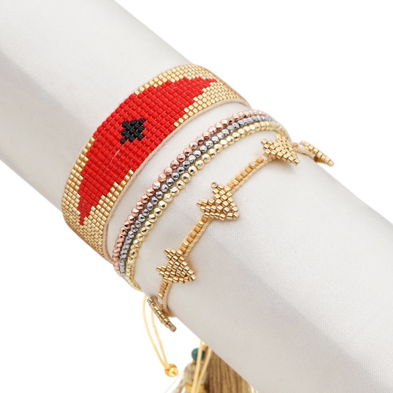 ethnic style lucky eyes beaded rice bead woven heart bracelet
