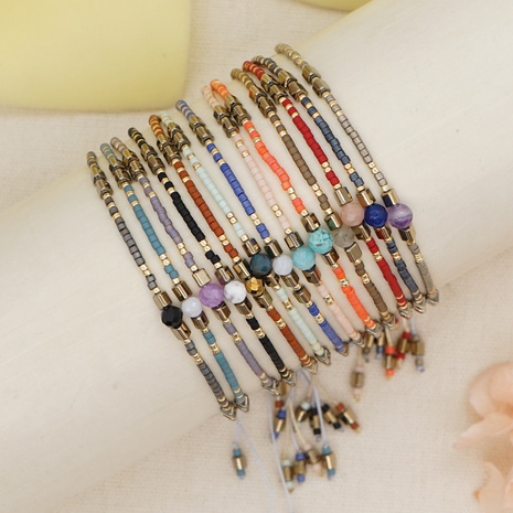 ethnic style rice beads hand-woven natural stone beaded bracelet's discount tags