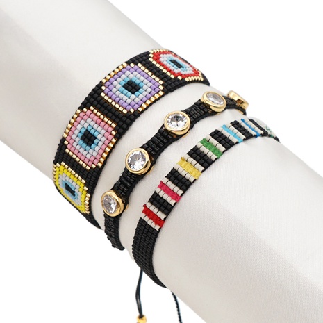 black lucky eyes rice bead woven rainbow diamond bracelet's discount tags
