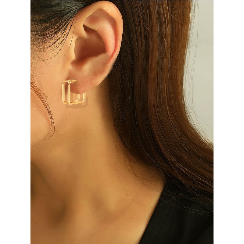 retro alloy geometric hollow square earrings
