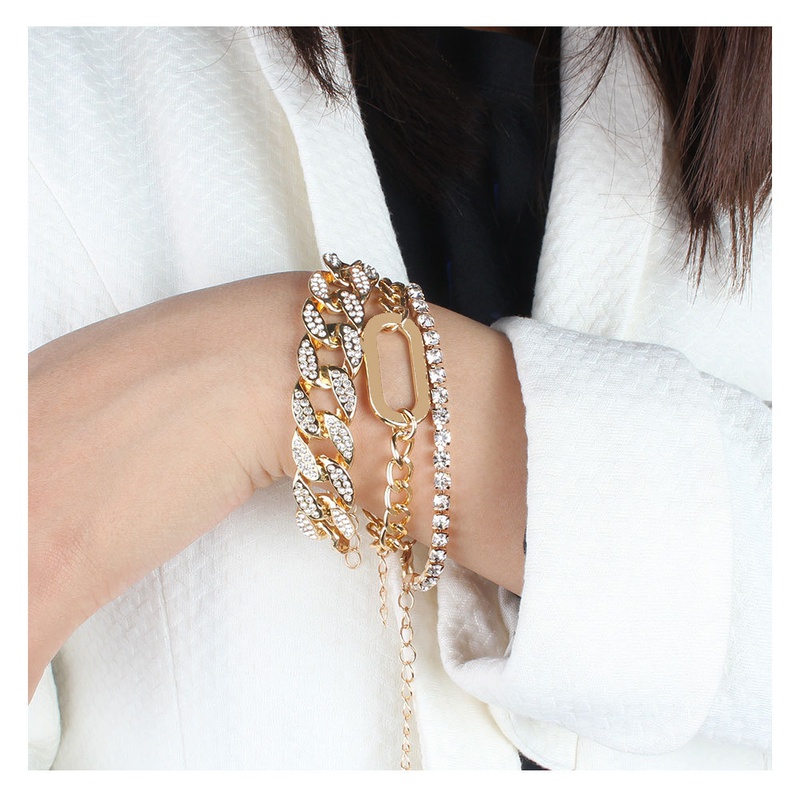 fashion golden Cuban chain full diamond multilayer bracelet