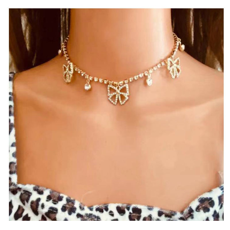 Punk Style Alloy Diamond Butterfly Pendant Necklace