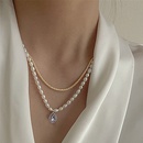 simple freshwater pearl zircon pendant double necklacepicture5
