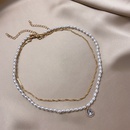 simple freshwater pearl zircon pendant double necklacepicture7