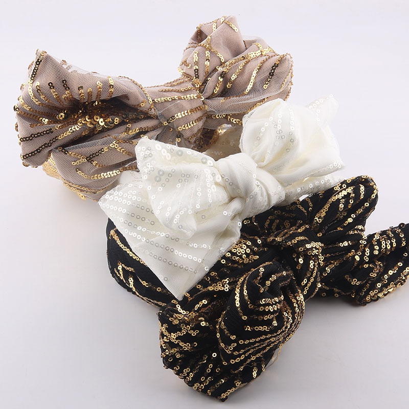 fashion bowknot cotton silk sequin headband wholesale