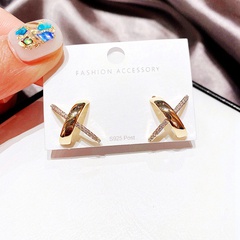 fashion metallic cross geometric micro-inlaid zircon earrings