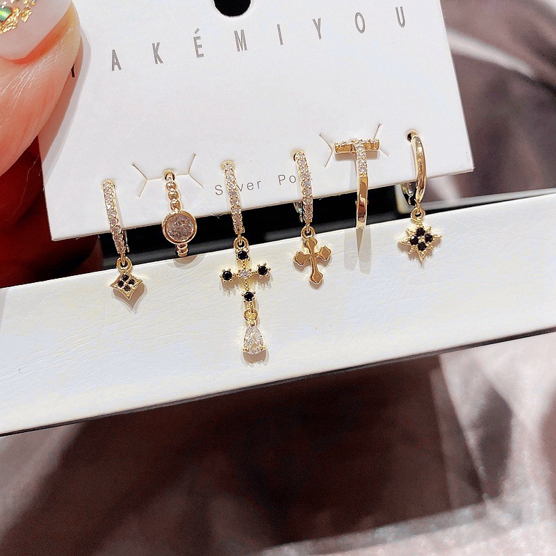 personalized mango star cross black zircon microinlaid earrings set