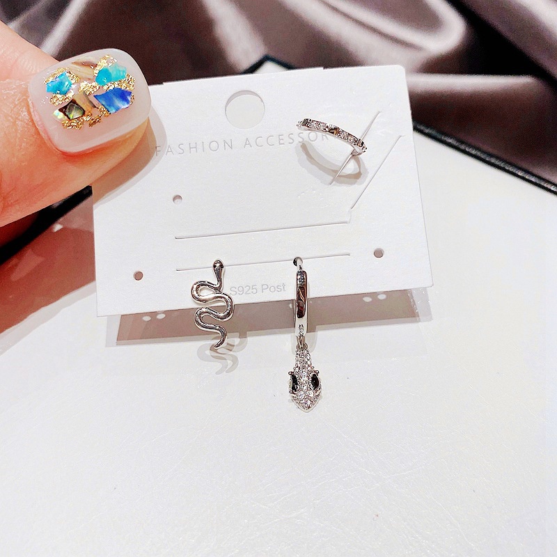 fashion snake microinlaid zircon earrings 3piece set
