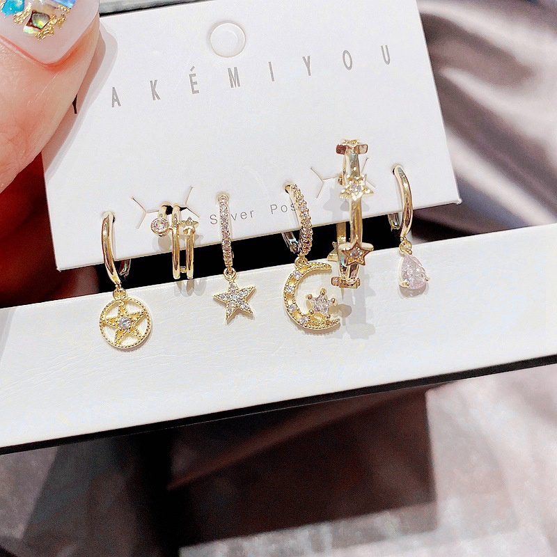 personality star moon microinlaid zircon earring earrings set wholesale