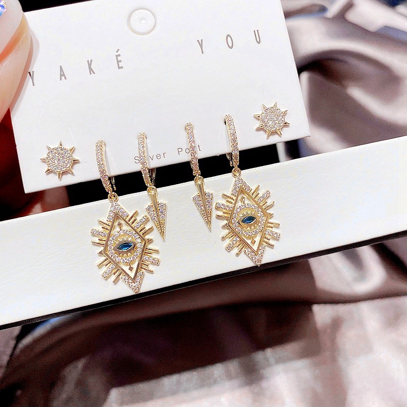 fashion microinlaid zircon geometric earrings set wholesale