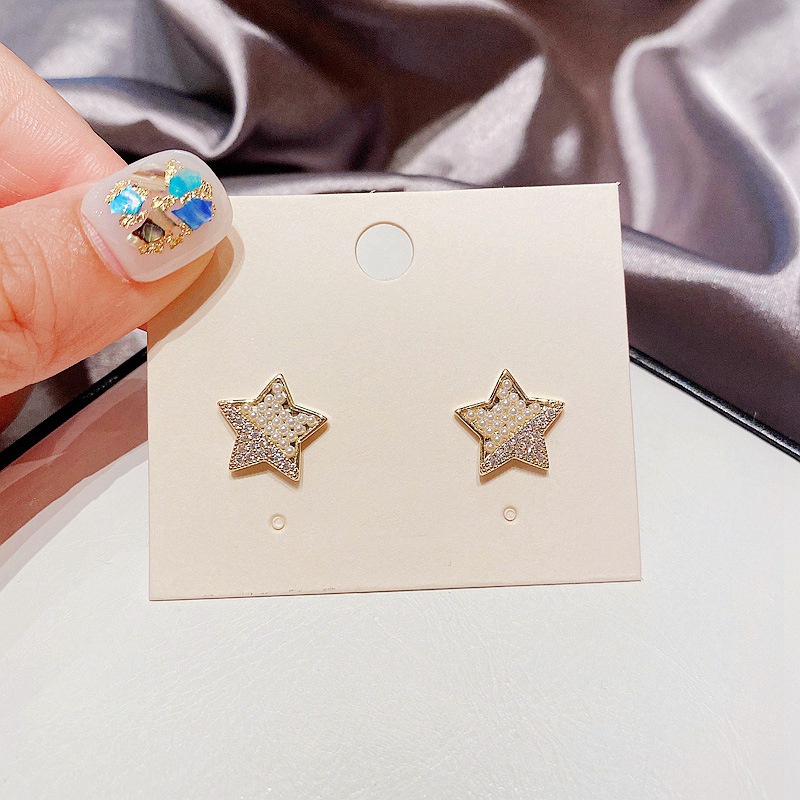 Korean copper inlaid zircon beads star earrings