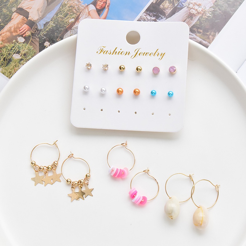 fashion beach shell star pendant 9 pairs of earrings set