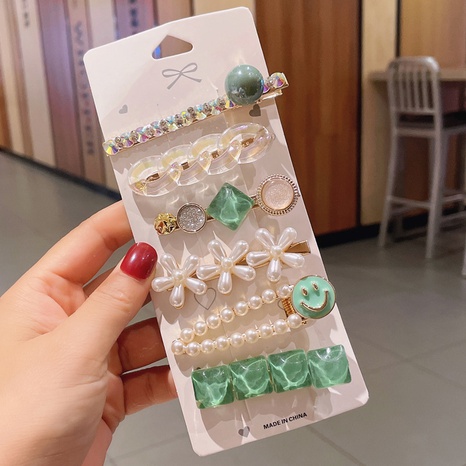 Koreanische Perle Smiley grün sechsteilige Haarnadel's discount tags