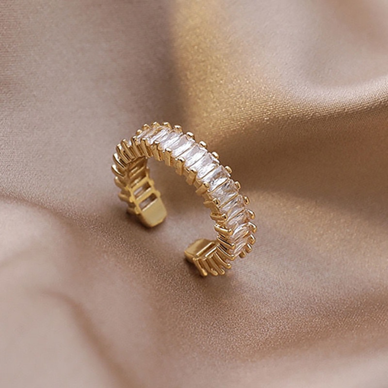 Korean square copper inlaid zircon open ring