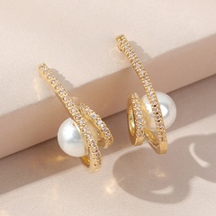Korean fashion simple pearl micro-inlaid zircon gold-plated earrings