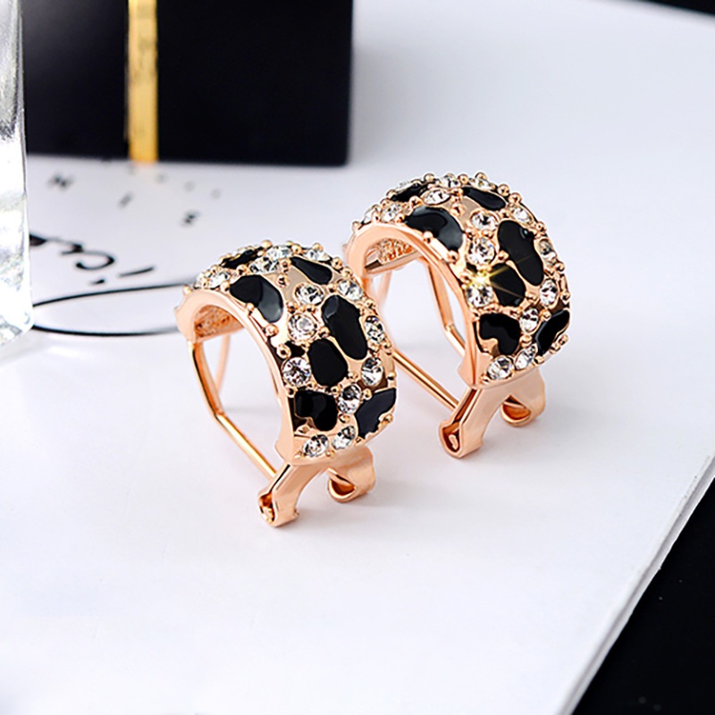 Korean fashion leopard pattern diamond crystal earrings