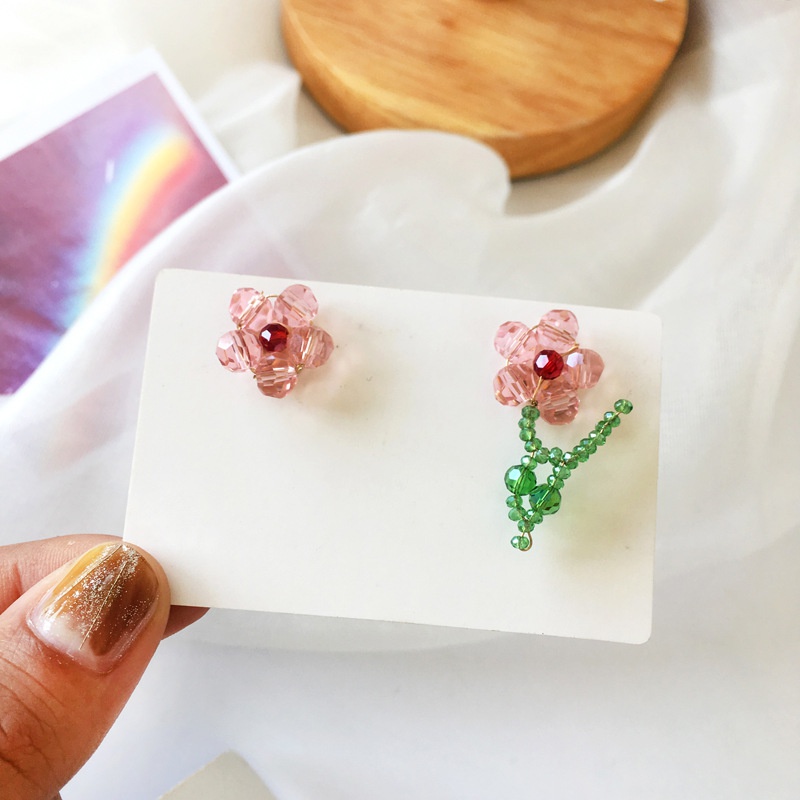 cute creative handmade woven flower crystal earrings