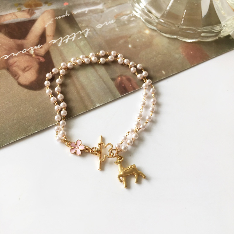 Summer fashion beautiful cute deer pearl doublelayer bracelet