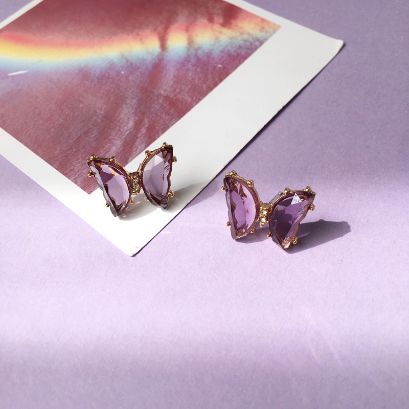 Summer Fashion Butterfly Earrings Purple Diamond Earrings