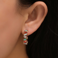 Fashion rainbow color diamond C-shaped earrings