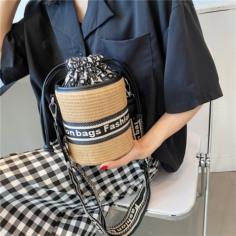 wholesale accessories straw woven embroidery letters bucket bag Nihaojewelry NHLH375804's discount tags