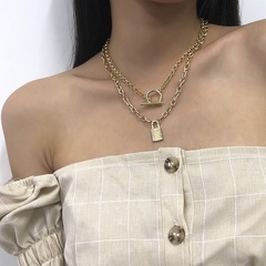 nihaojewelry fashion multi-layer OT buckle lock pendant necklace wholesale jewelry