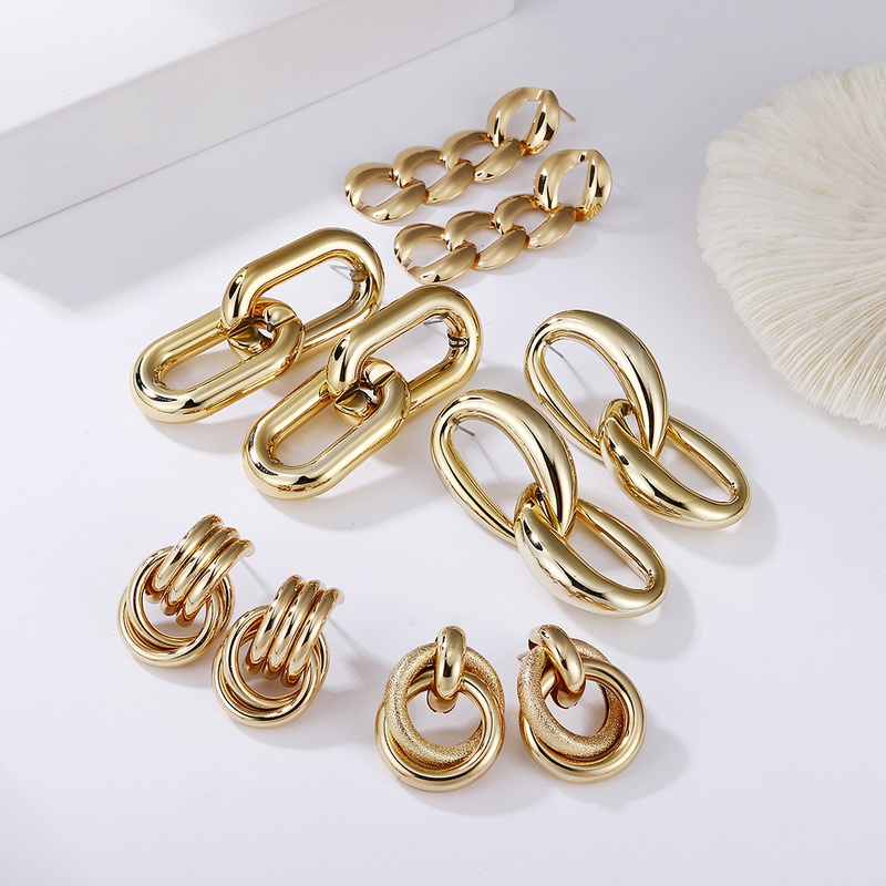 metal chain golden geometric twisted multilayer earrings