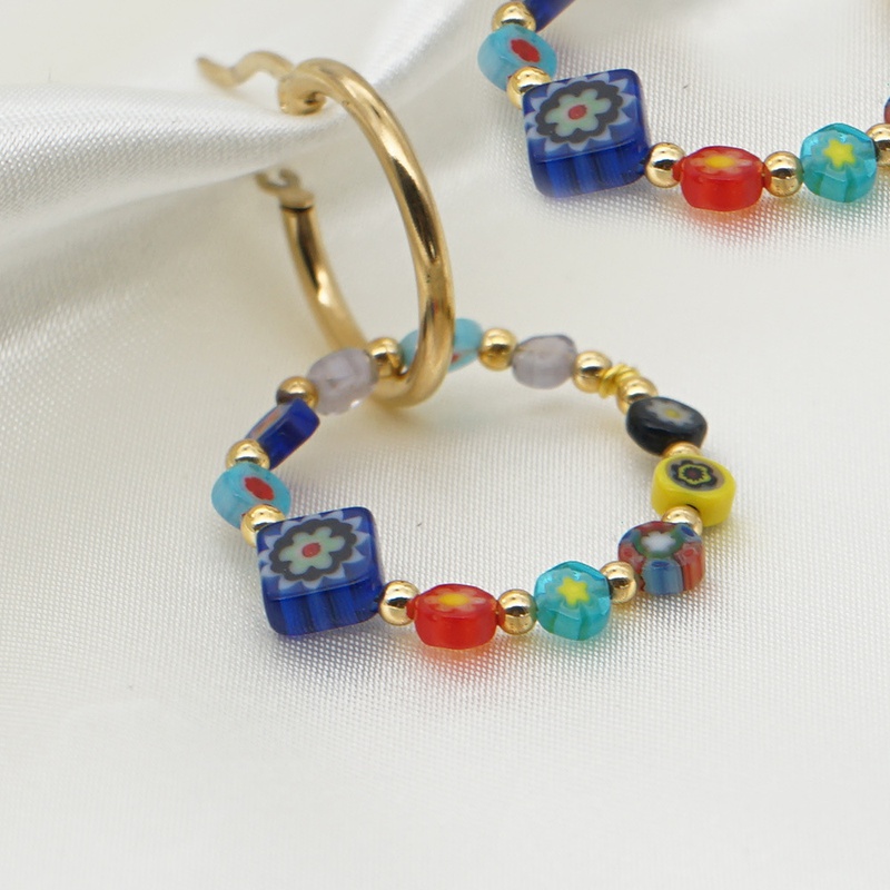Bohemian glazed bead round earrings wholesale