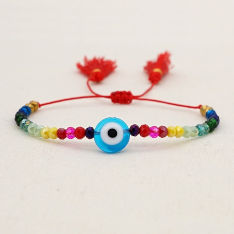 pulsera de borla con cuentas de cristal arcoíris de ojo azul esmalte de color estilo bohemio's discount tags