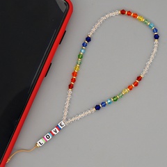 Fashion Anti-lost Acrylic LOVE Letter Short Rainbow Crystal Mobile Phone Chain