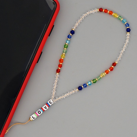 Fashion Anti-lost Acrylic LOVE Letter Short Rainbow Crystal Mobile Phone Chain's discount tags