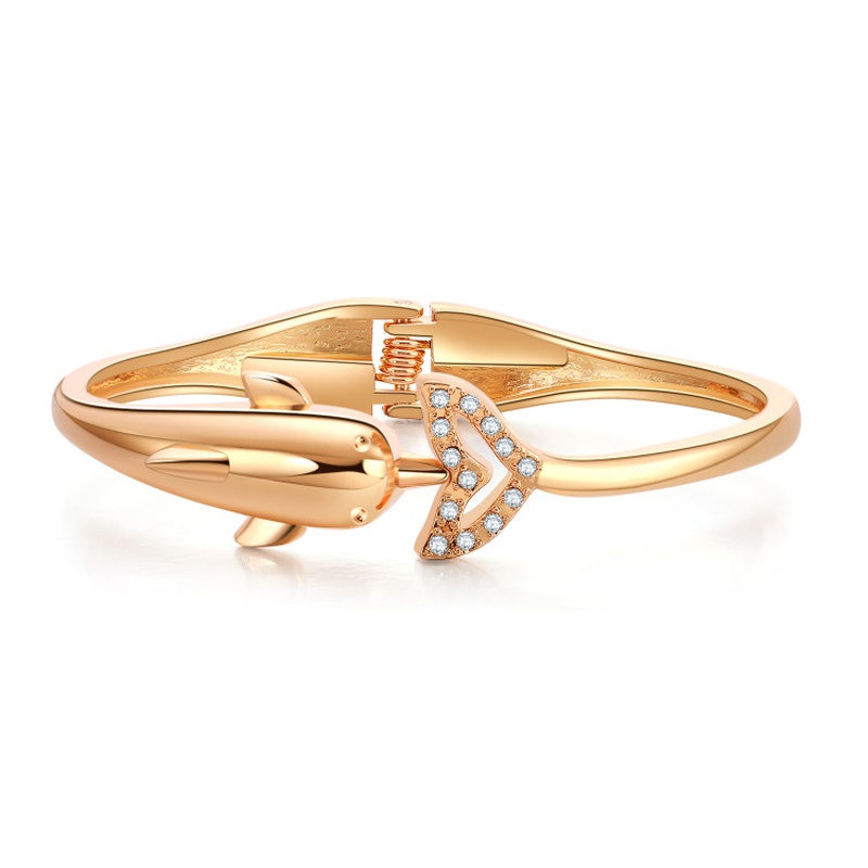 simple style creative diamondset dolphin element alloy open spring magnetic buckle bracelet
