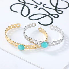 fashion hollow turquoise inlaid stainless steel gold-plated open bracelet