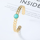 fashion hollow turquoise inlaid stainless steel goldplated open braceletpicture8