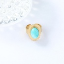 retro oval turquoise inlaid golden stainless steel open ringpicture6