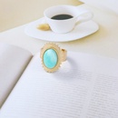 retro oval turquoise inlaid golden stainless steel open ringpicture8